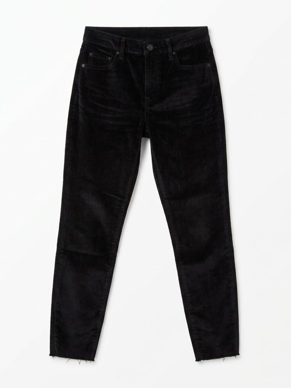 Tractr Corduroy Jeans Womens 4/27 Black High Rise Skinny Raw Hem Stretch Denim